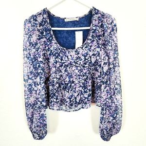 Abercrombie & Fitch | NWT Floral Sheer Sleeve Ruffle Blouse Purple XXS